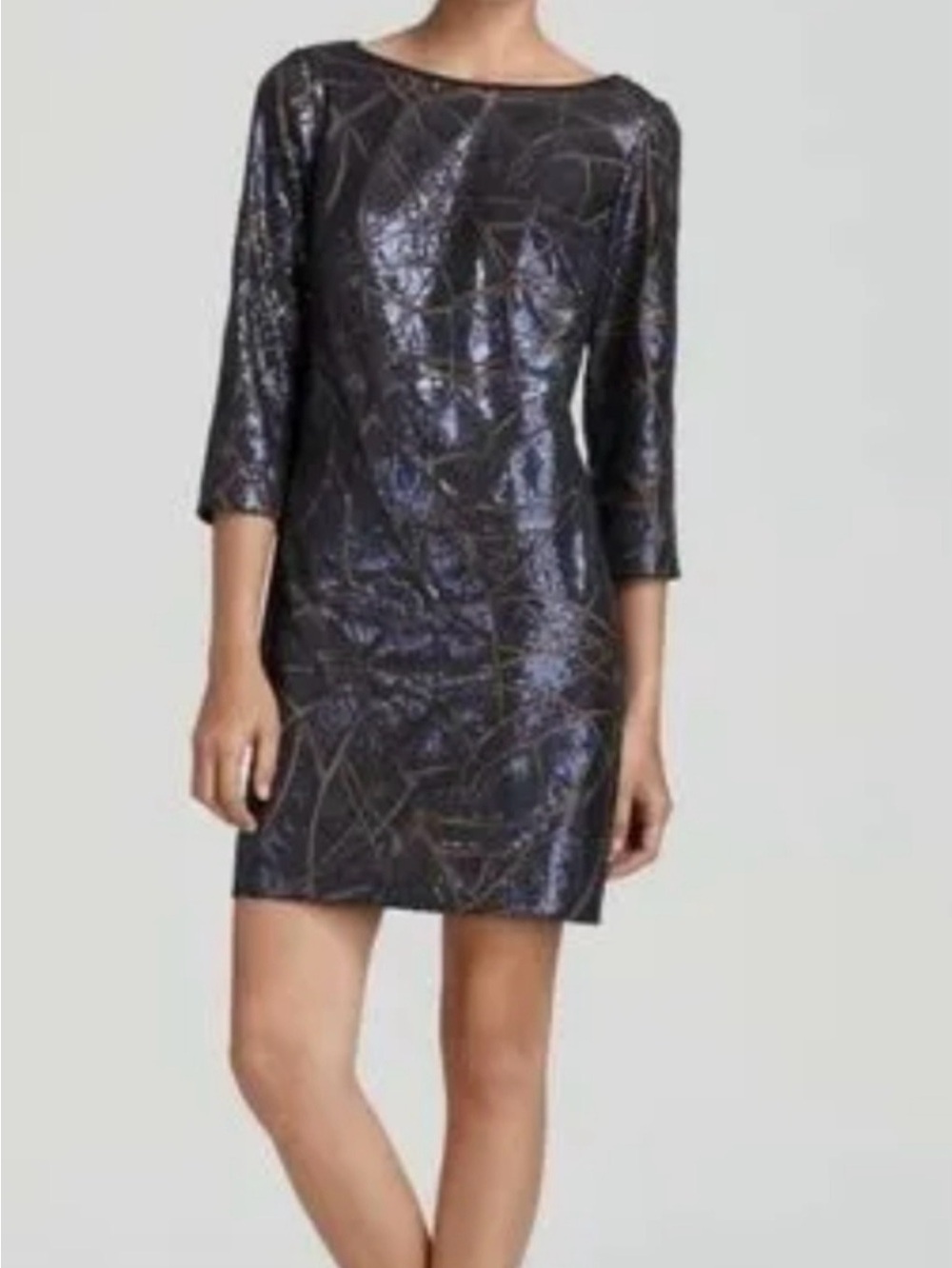 Tadashi Shoji Iridescent Blue/silver Mini Sheath Dress